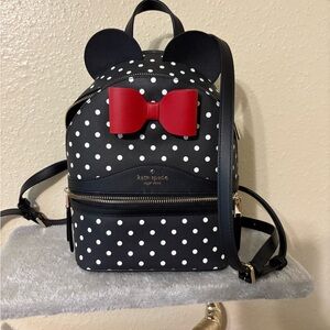 Kate Spade Black Polka Dot Backpack with Red Bow